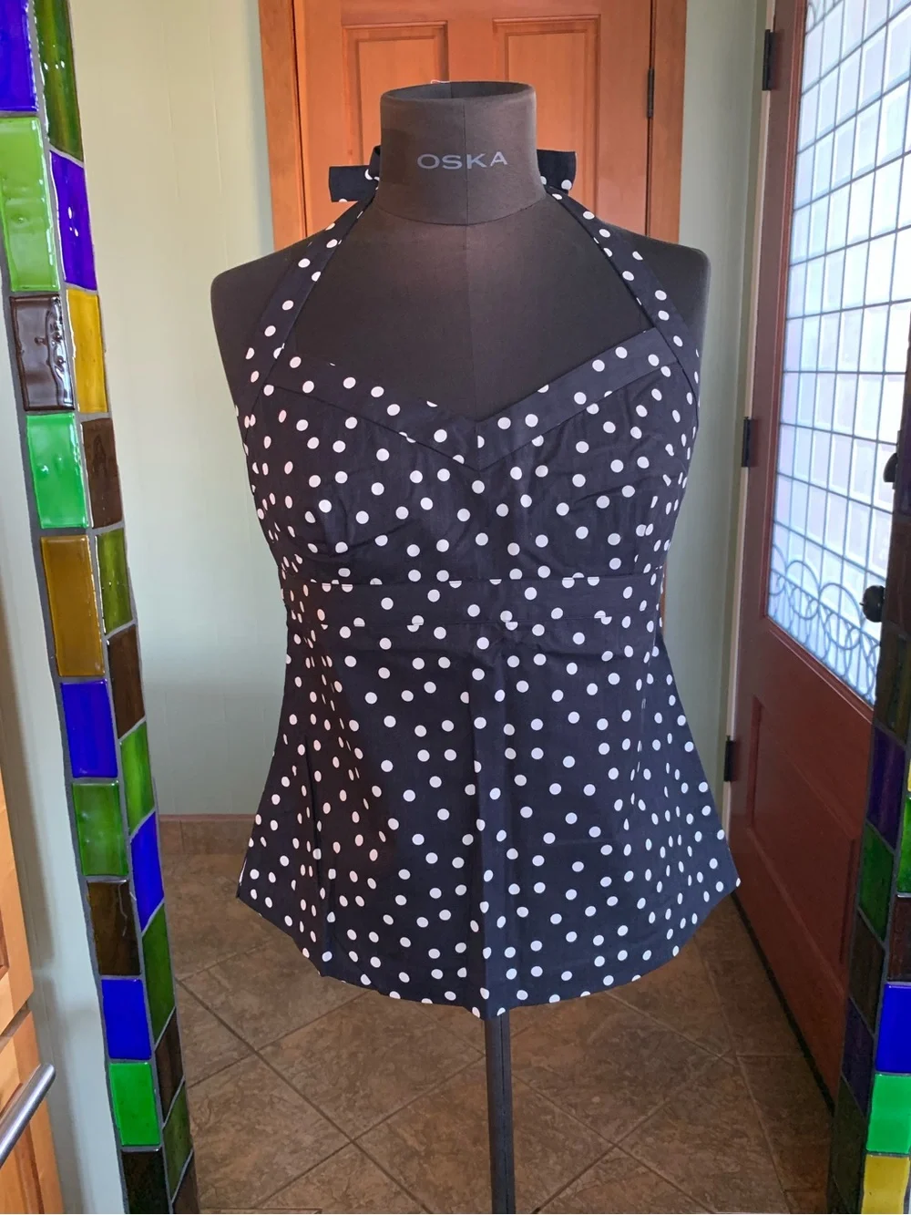 J CREW POLKA DOT HALTER TOP COTTON SALT DOT NAVY New With Tags Size 8